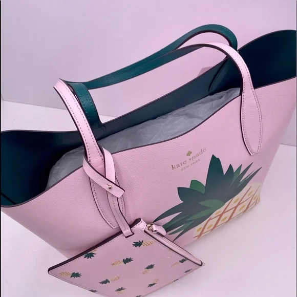 Kate Spade Colada Pineapple Graphic Large Tote Bag Pink Multi NWT - Picture 4 of 13